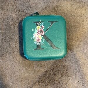 Teal Jewelry Case with Floral Initial K